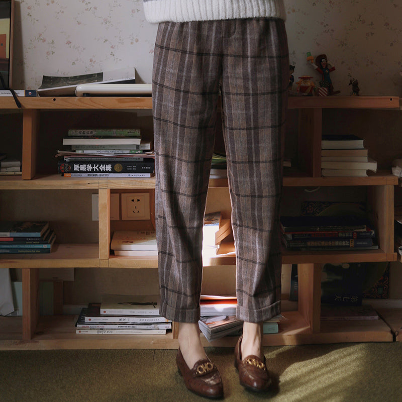 British plaid cropped wool pants