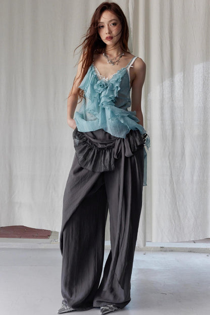 Lace-Trimmed Wide-Leg Culottes