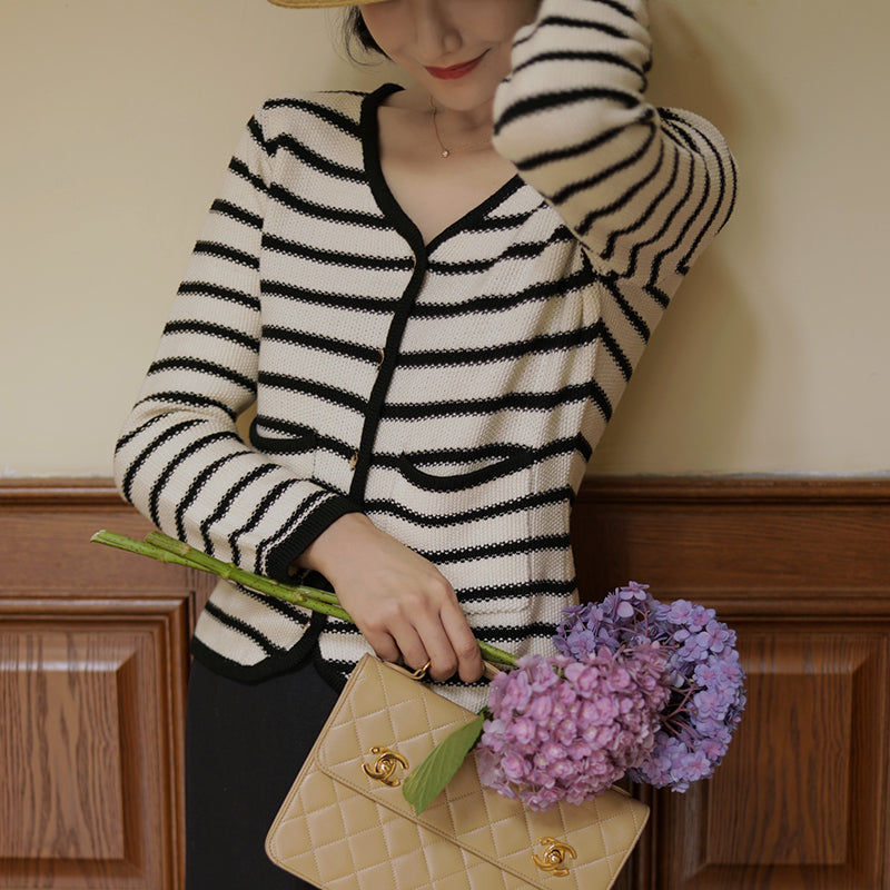 Black striped classic cardigan