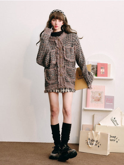 Knitted Fringe Cardigan Jacket With Stole ＆ Long Skirt【s0000003854】