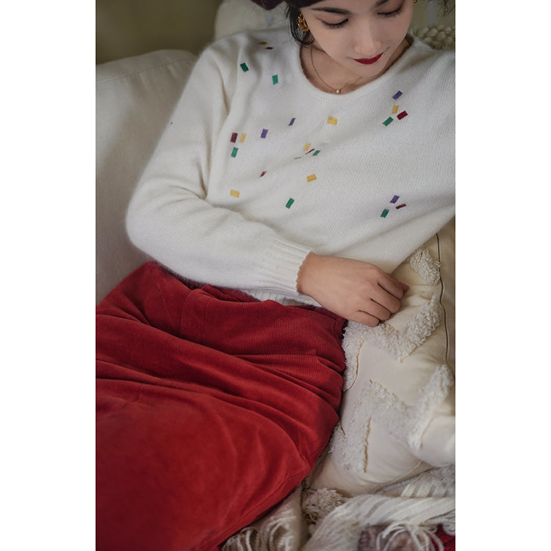 Confetti embroidery knit sweater