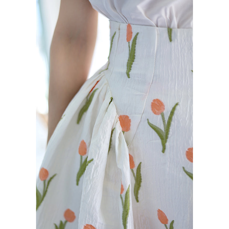 Orange floral high waist skirt