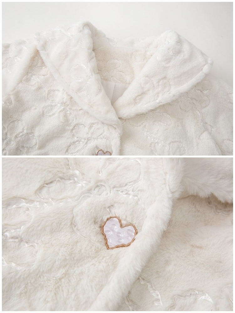 Embroidery Flower Lace Faux Fur Long Coat【s0000003855】