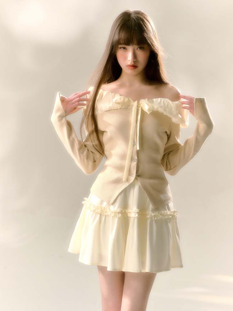 Lace Off Shoulder Knit Tops & Tutu Mini Skirts【s0000007365】