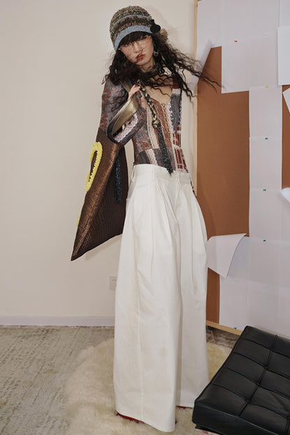 Retro Western Print V-Neck Bodysuit Top