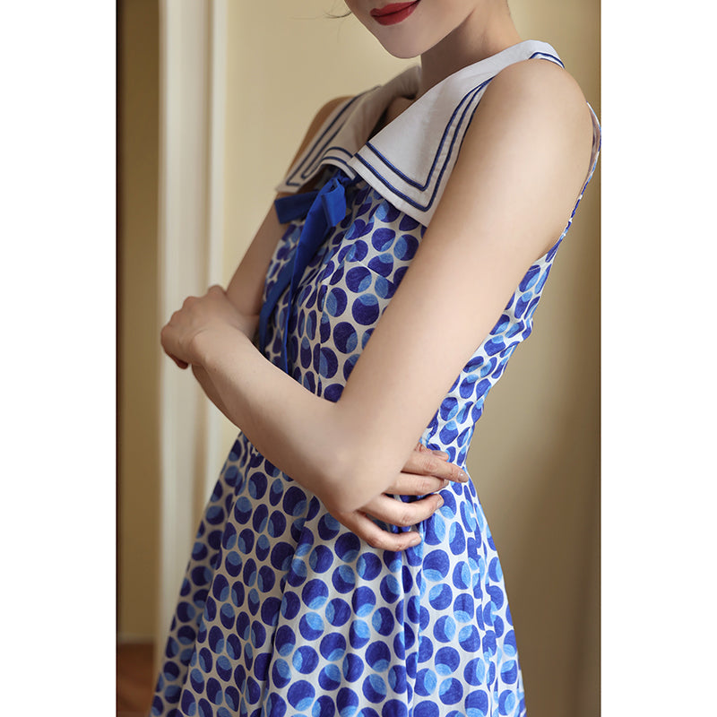 Blue indigo polka dot classical dress