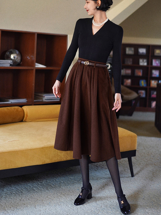 Dark Brown Lady Retro Umbrella Skirt