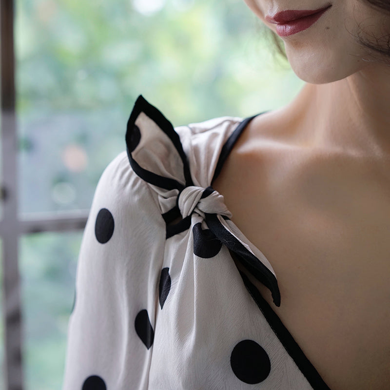 black polka dot fishtail dress