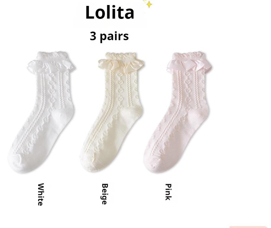 JingChi - Sweet Lolita Socks Women's Multicolor JK Mid-Calf Socks