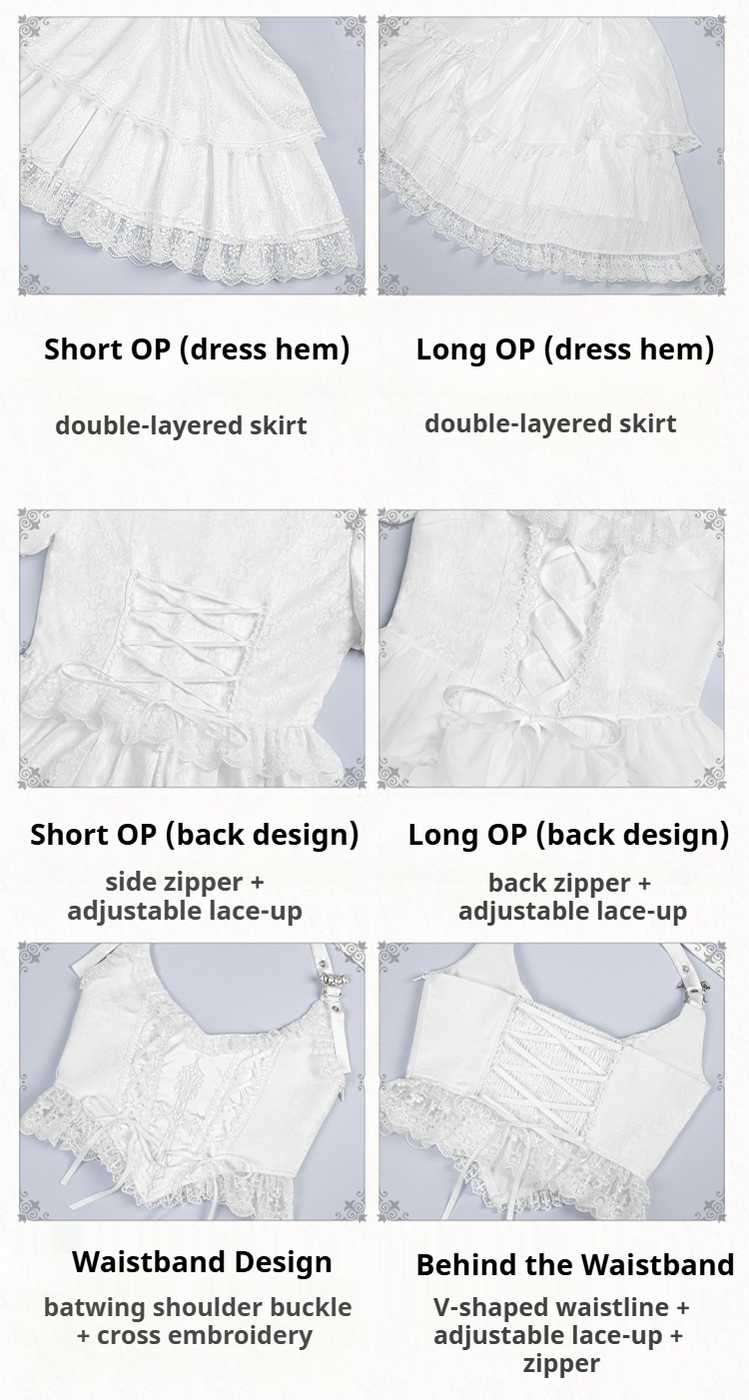 With PUJI - Fallen Heaven - White Gothic Lolita OP Set, Double Layered Skirt