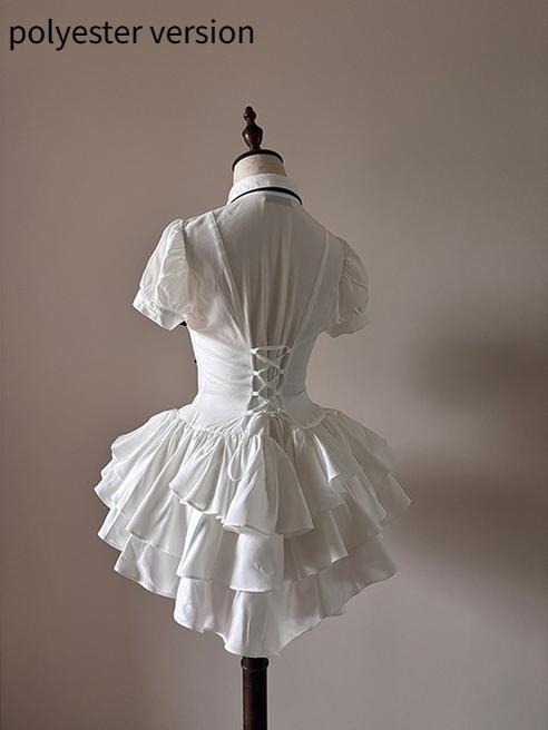 FlowerFairyDaily - Midnight Prayer - Solid Lolita Shirt with Flowing Tiered Back Hem