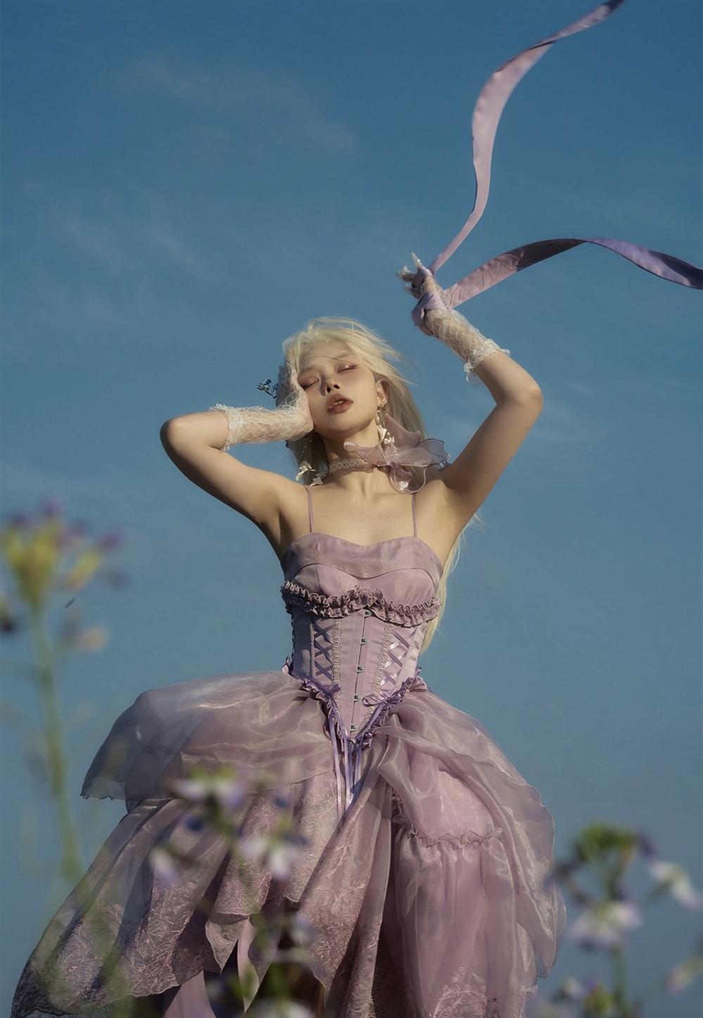 ZJstory - Sonnet Summer - Sweet Lolita Dress Set Embroidery Shirt Tiered Jumper Dress