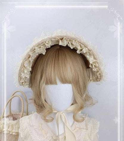Cocoa Jam - Retro Lolita Hat Hand-basket Ivory Lace Lolita Hat Hand-basket