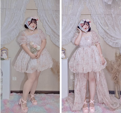 Rouroudream - Selkie - Plus Size Sweet Lolita OP Trailing Floral Princess Gown Dress