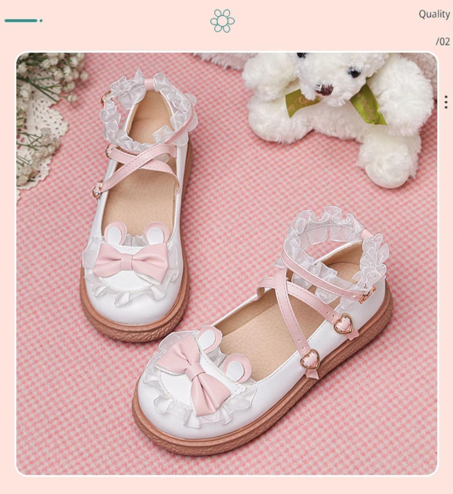 Yana - Sweet Bunny - Sweet Lolita Flat Shoes with Ear and Bow Decorations