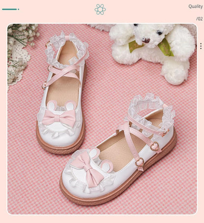 Yana - Sweet Bunny - Sweet Lolita Flat Shoes with Ear and Bow Decorations