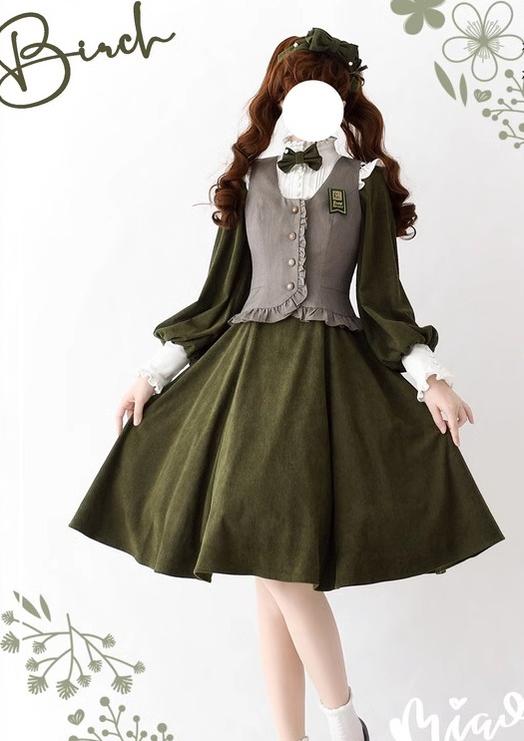 Miaoplus - Winter Birch Forest - Elegant Lolita OP Dress Corduroy Long Sleeve Winter Dress
