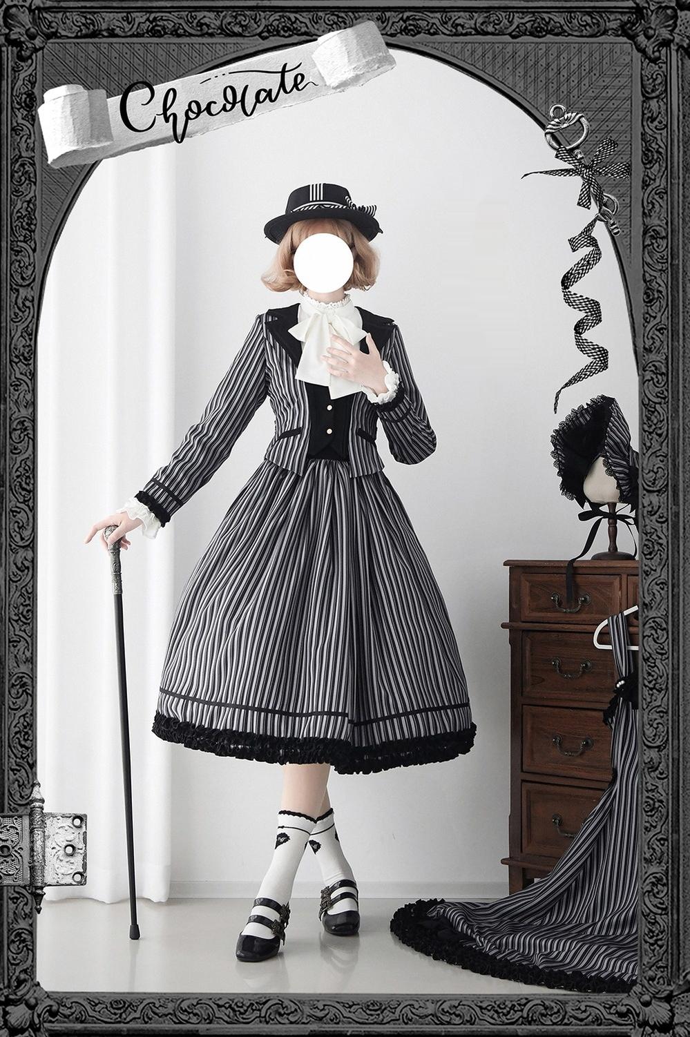 Miss Point - Classical Chocolate - Classic Lolita Skirt Elegant Striped SK