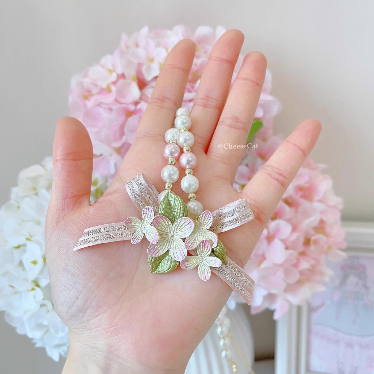 Cheese Cat - Kawaii Lolita Brooch Cherry Pearl Necklace