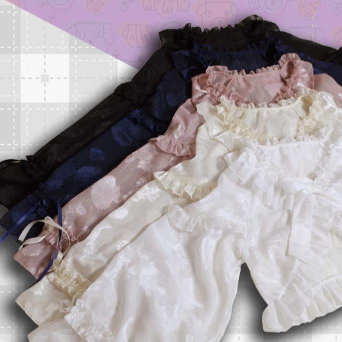 Time Memory - Xianbei - Sweet Lolita Chiffon Lantern Sleeve Cardigan with Bow