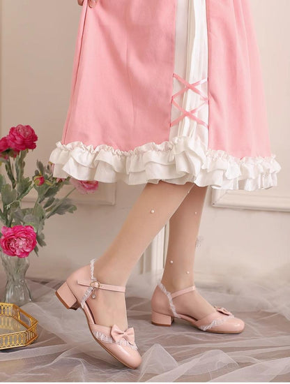 Yana - Sweet Lolita Sandal with Low Chunky Heel and Bow Decoration