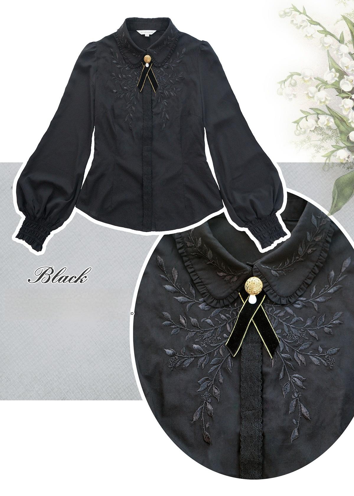 Surface Spell - Ship to Wonderland - Classic Lolita Shirt With Vine Embroidery/Brooch