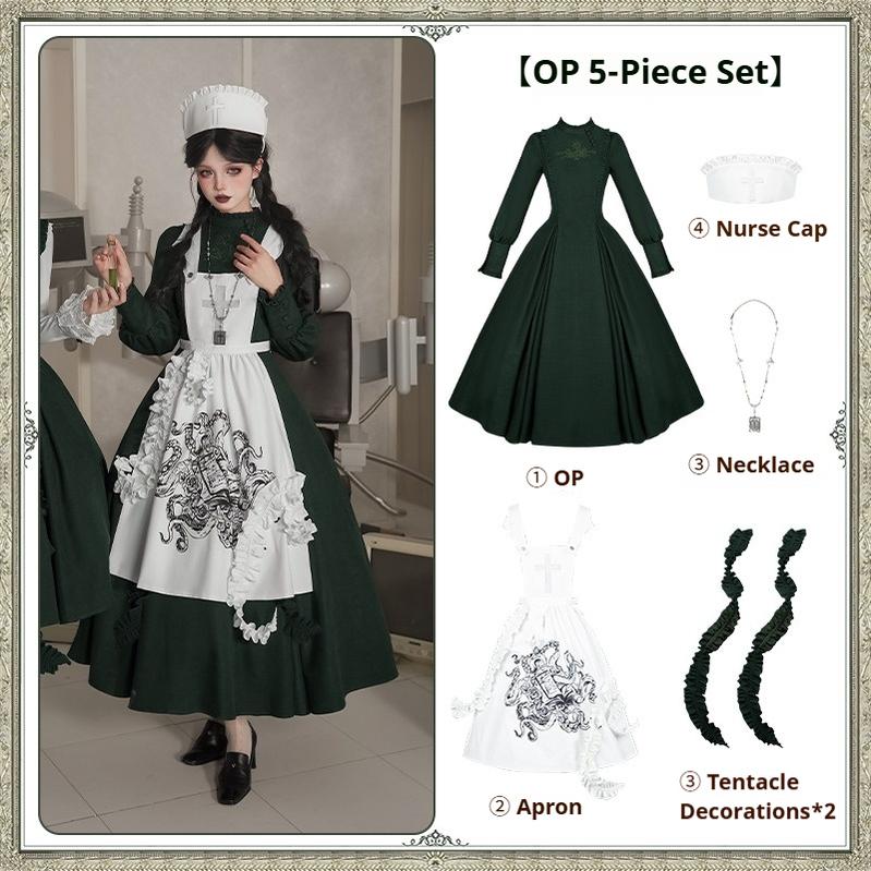 With PUJI - Letter and Poetry ﾂｷ Abyss Clinic - Gothic Lolita Green Dress Set
