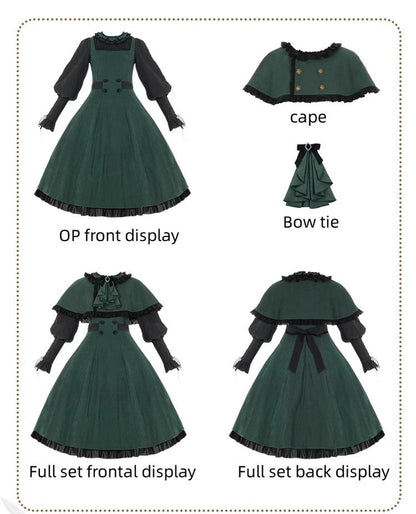 With PUJI - College of Potions - Elegantt Lolita OP Dress Black and Green Dress with Cape