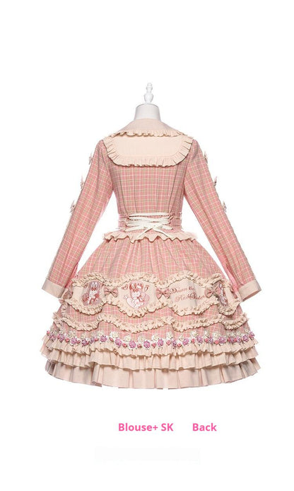 Youpairui - Helford - Sweet Coordinated Lolita Suit Pink Plaid Lolita SK Set