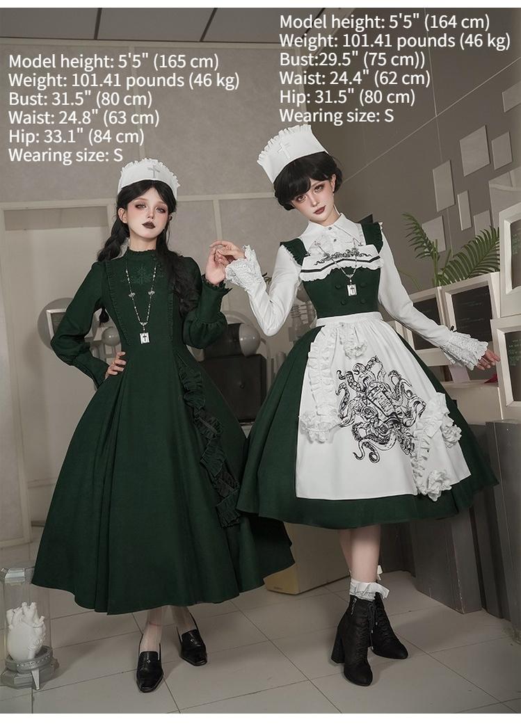 With PUJI - Letter and Poetry ﾂｷ Abyss Clinic - Gothic Lolita Green Dress Set