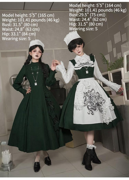 With PUJI - Letter and Poetry ﾂｷ Abyss Clinic - Gothic Lolita Green Dress Set