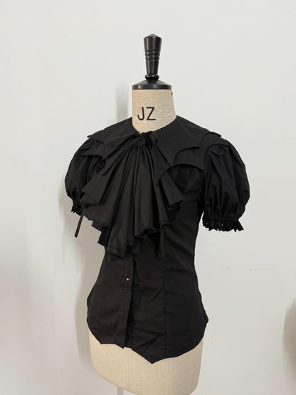 Gazing Galactic - Dusk Melody - Gothic Lolita Bat Shaped Collar Shirt, Detachable Jabot