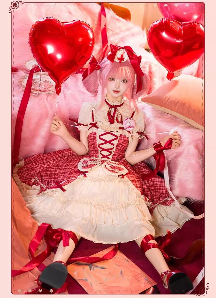 Confession Balloon - Red Plaid Cake Skirt - IP Collab Lolita Plaid JSK Dress