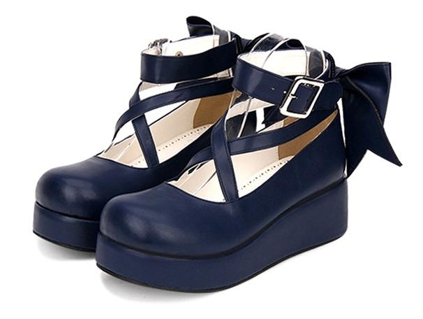 Angelic Imprint - Daily Lolita Leather Shoes Platform Medium Heel Big Bow Shoe