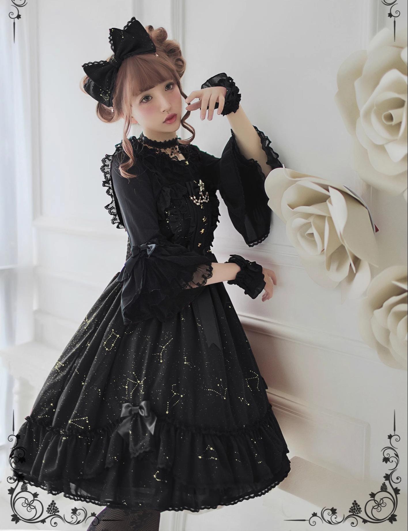 Sakuya Lolita - Whisper Of Stars - Constellation Foil Printing Elegant Lolita High Waist JSK Dress