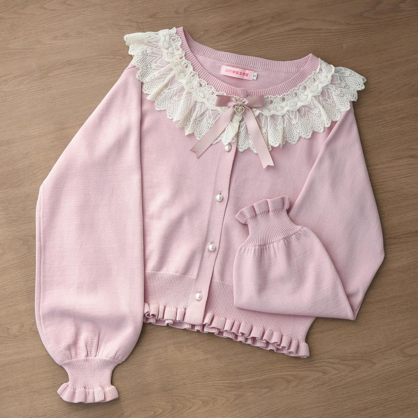 MIST - Graceful Dream - Retro Kawaii Lolita Sweater Cardigan, Ruffled Lace Neckline