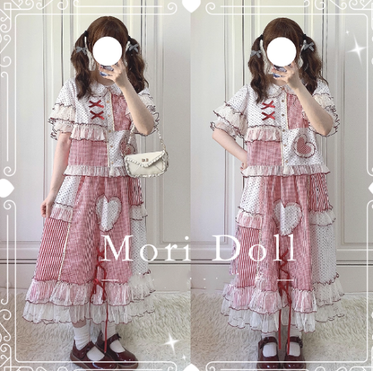 Mori Doll - Peach Tea - Sweet Lolita Dot and Stripe Print Skirt Multicolors
