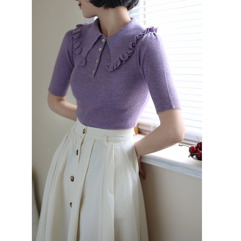 Modest Purple Lady Retro Knit Top