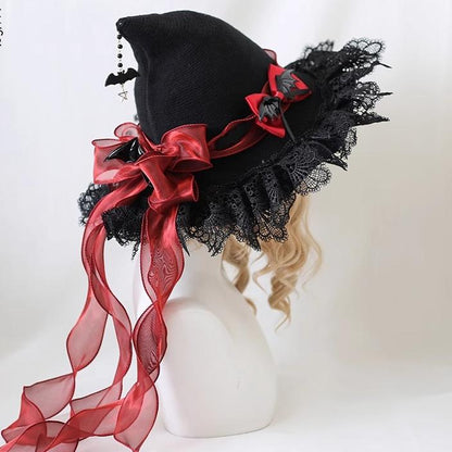 Xiaogui - Halloween Lolita Hat Devil Lace Woolen Witch Hat