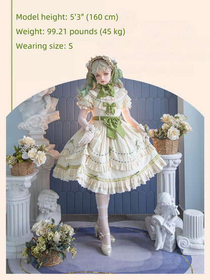 Lemon Cantata - Lily of the Valley - Country Lolita OP Dress, Tiered Ruffles