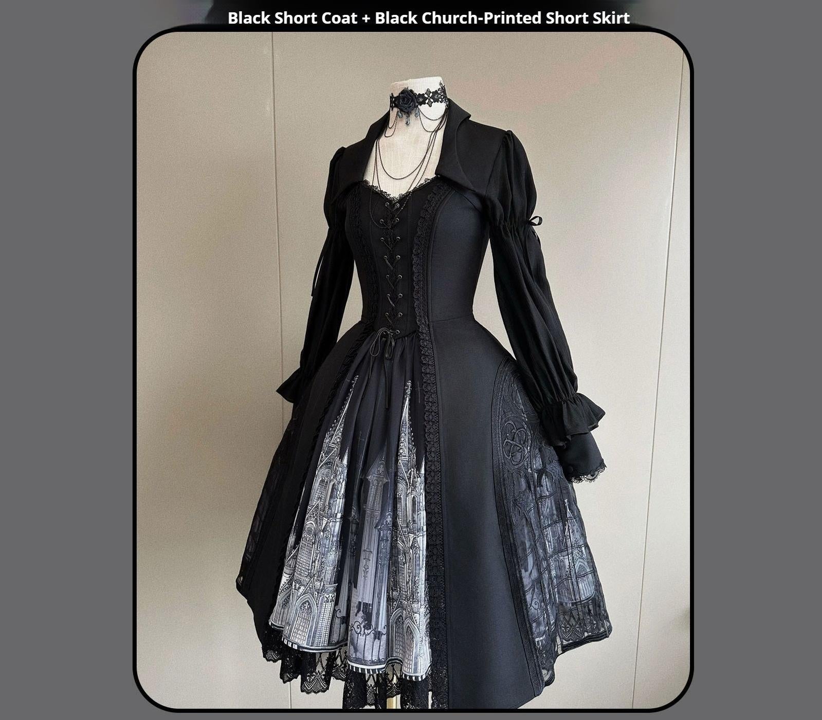 Susin Lolita - Night Traveler - Gothic Lolita Skirt Outfit Long Coat Shirt and Bustier Set