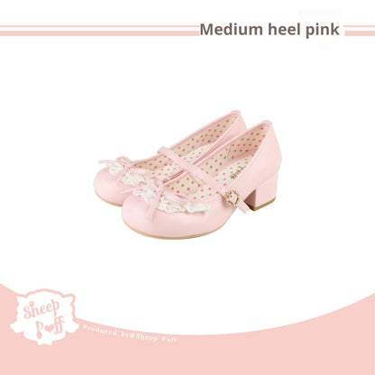 Sheep Puff - Young Layla - Vintage Lolita Shoes Low Heel Butterfly Shoes