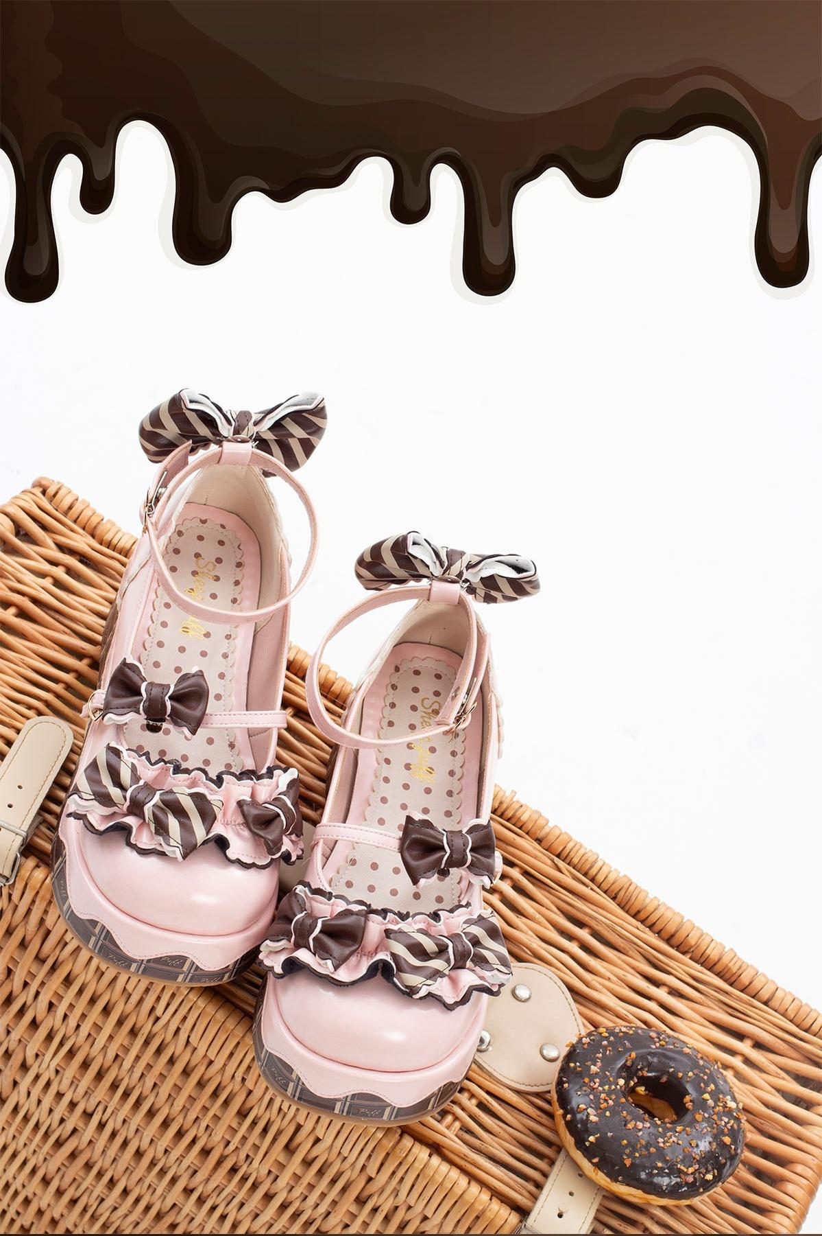 Sheep Puff - Chocolate Sponge Cake - Sweet Lolita Thick-Sole Shoes with Printed Platform