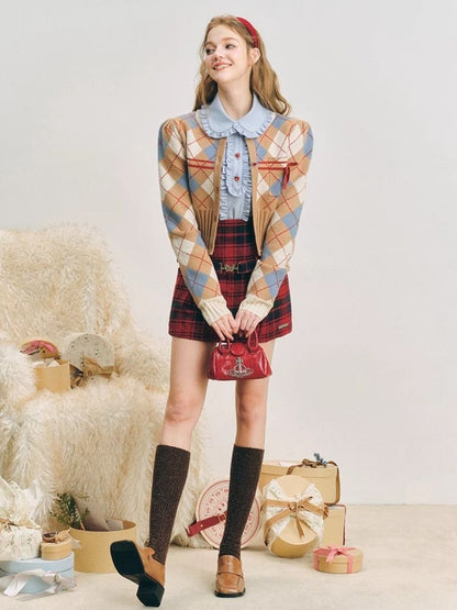 Christmas red wool plaid skirt tweed bustier【s0000004607】