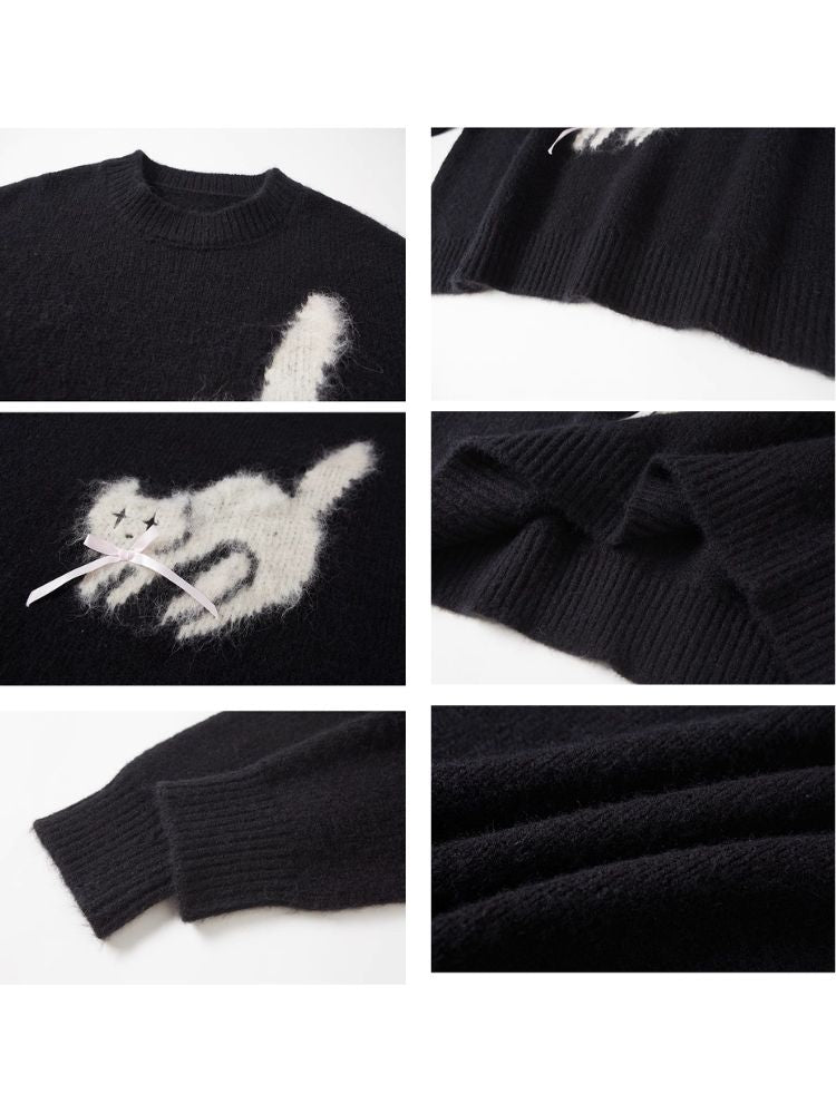 Monday fried cat soft round neck pullover sweater【s0000004867】