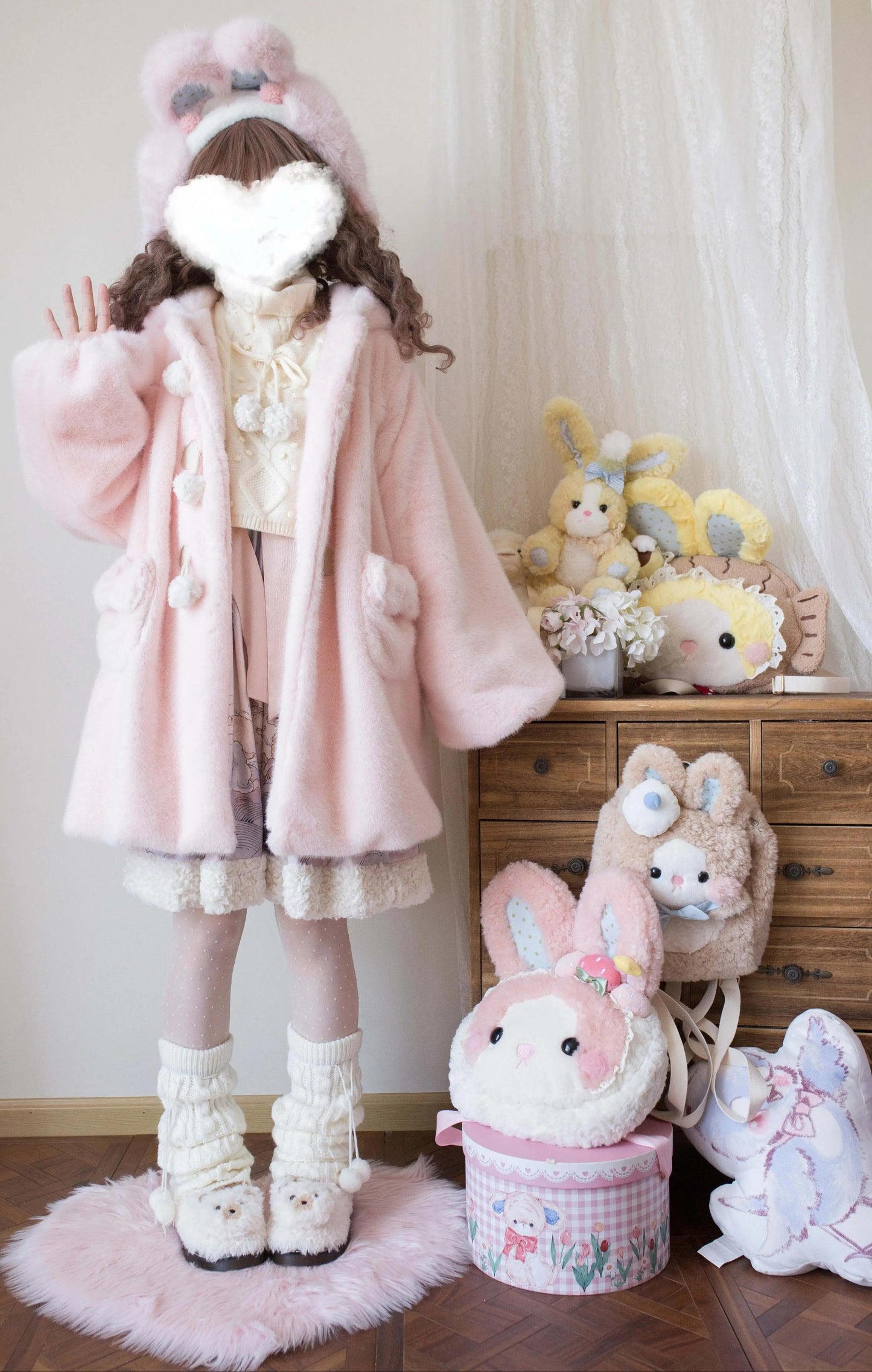 MIST - Cream Cheese - Winter Kawaii Lolita Overcoat Thickened Hooded Loose Outwear