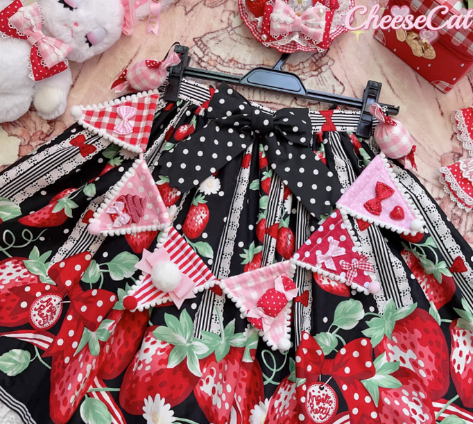 Cheese Cat - Sweet Lolita Plaid Candy Bow Flags Brooch