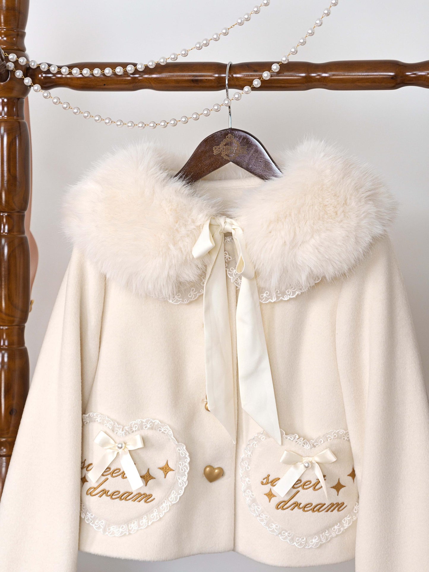 Dream Magic Box - Milk Puff - Winter Fleece-lined Sweet Lolita Coat, Detachable Collar