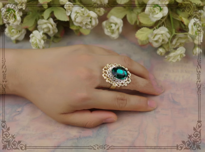 Rose of Sharon - Classical Lolita Gemstone Ring Elegant Vintage Opening Ring