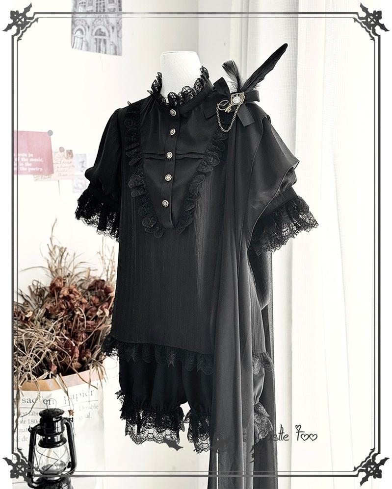 CastleToo - Black Moonlight - Ouji Lolita Chiffon Shirt Outfit